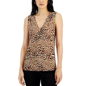 I.N.C. International Concepts Women's Sleeveless Leopard Printed 1/4-Zip Top NWT